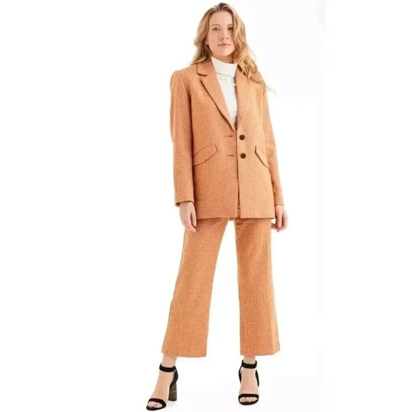 Mara Hoffman Tatum Beige Houndstooth Single Breasted Oversized Blazer Ja… - Picture 3 of 15